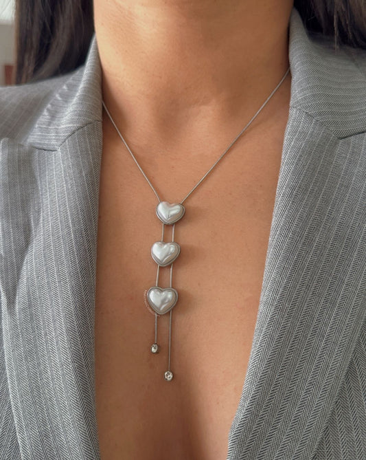 Collar de 3 Corazones plateado