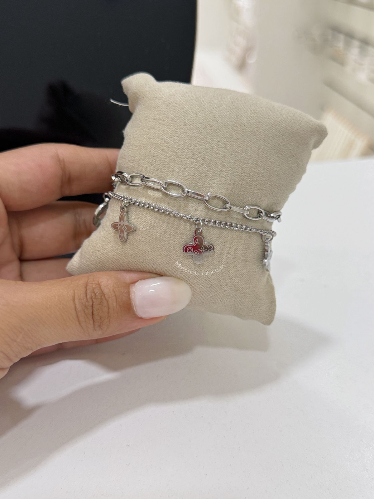 manillas plateada doble